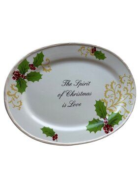 ATICO Oval Shape "Spirit of Christmas is Love" 18" x13" Ceramic Serving Tray
